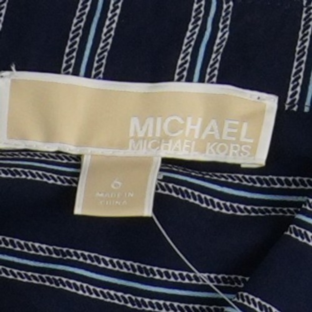 NWT Michael Michael Kors Shirt‎ Dress Women's Size 6 Navy Blue Belted Striped - Picture 6 of 9